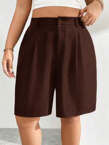 Auralis Pantalones cortos negros de talla grande para verano, pantalones informales, pantalones cortos, atuendos de regreso a la escuela, atuendos de maestros - Marrón - Ver 5