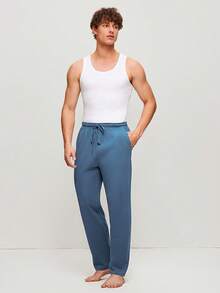 LUVLETTE 春夏男士藏蓝色基础款柔软100%纯棉睡裤家居服可外穿透气睡裤秋季睡衣 - 藍色 - 查看 7