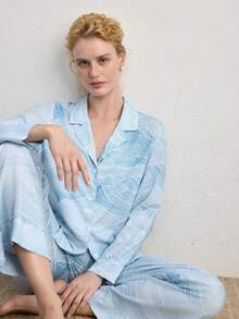 Ocili 舒适纯棉条纹女士睡衣套装 - 藍色 - 查看 1