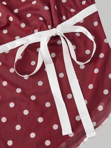 SHEIN MOD Camiseta de mujer con mangas acampanadas, lunares y lazo de malla - Burdeos - Ver 3