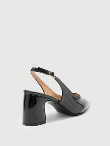 CUCCOO BIZCHIC 1. Patent Leather Pointed Toe Backless Sandals, Chunky Heel Commuter French Elegant Shoes, Glossy Black / 2. Burgundy Pointed Toe Shoes, Retro Chunky Heel Backstrap High Heels - Black - View 9