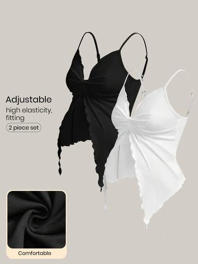 Modmama Set de 2 piezas de camisetas sin mangas de maternidad con diseño de nudo y dobladillo abierto de unicolor