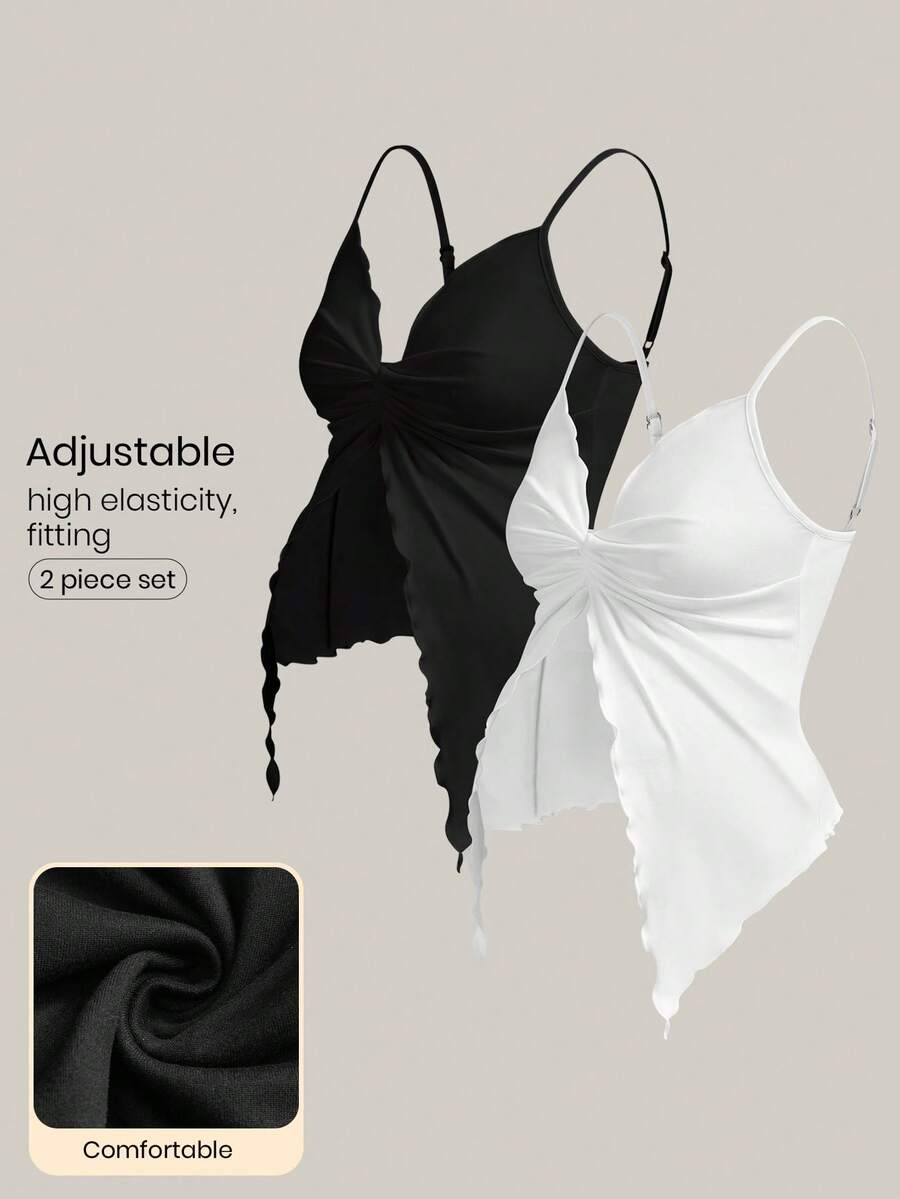 Modmama 2 peças Conjunto Halterneck Maternidade Cor Sólida com Design Torcido e Barra Aberta - Preto e Branco - Visão 1