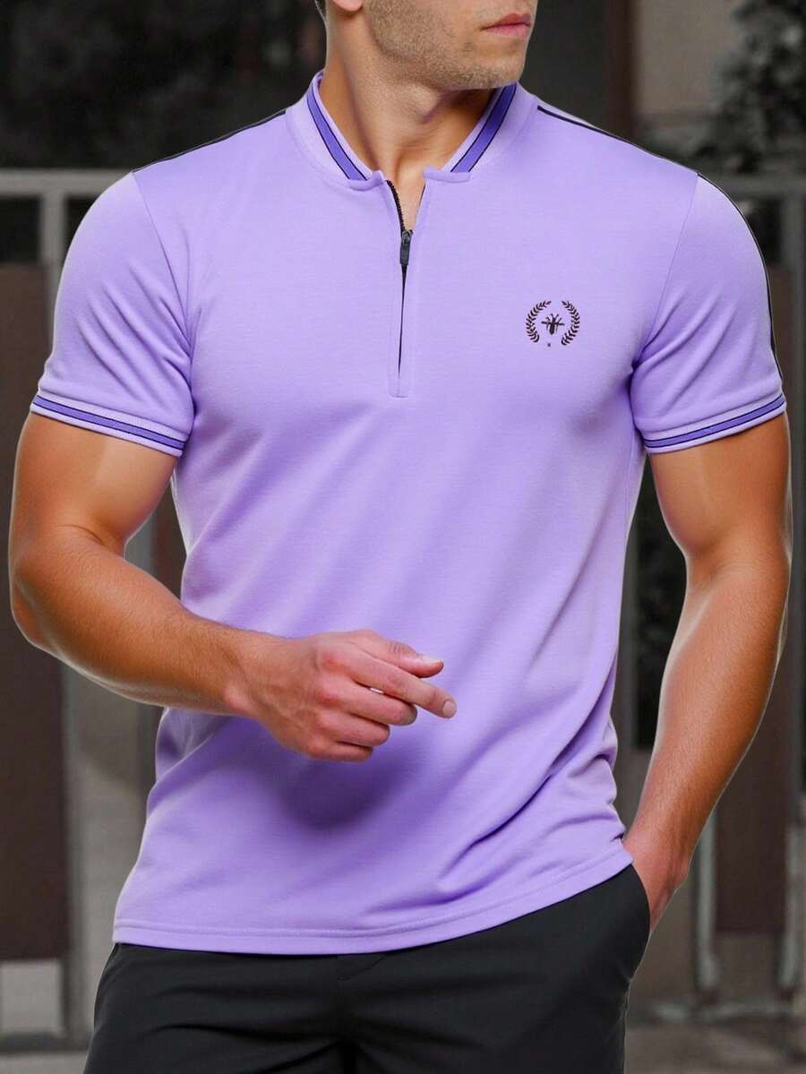 Manfinity Homme Áo Polo nam họa tiết da báo, viền sọc, màu trắng, áo polo nam màu trắng, áo polo nam màu trắng, áo polo nam màu trắng, áo polo nam màu trắng. - Màu tím - Xem 1