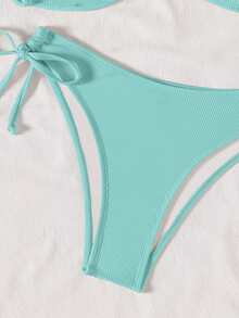 Swim Mod Bộ bikini dây buộc cổ gợi cảm với khóa kim loại, chất liệu vải có họa tiết. - Màu xanh lam - Xem 5