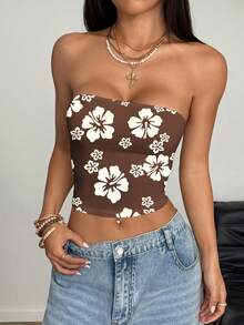 Sundraya 这款棕色印花女士休闲无肩带露脐上衣非常适合夏季度假、海岛风情和日常穿着。它展现了一种波西米亚风格。 - 彩色 - 查看 3