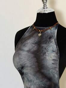 SHEIN ICON Tie-Neck Bodycon Backless Tie-Dye Mini Dress ,Summer Dress - Grey - View 4