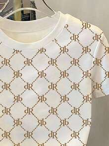 少女休闲时尚字母菱形格纹印花短袖T恤，夏季必备 - 彩色 - 查看 5