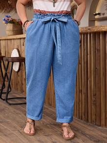 EMERY ROSE Quần jean denim bạc màu dáng rộng, thoải mái, thích hợp cho kỳ nghỉ, cỡ lớn. - Rửa nhẹ - Xem 1