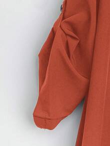 SHEIN Tall CURVE 大码女式法式休闲V领短袖夏季连衣裙 - 橘色 - 查看 5