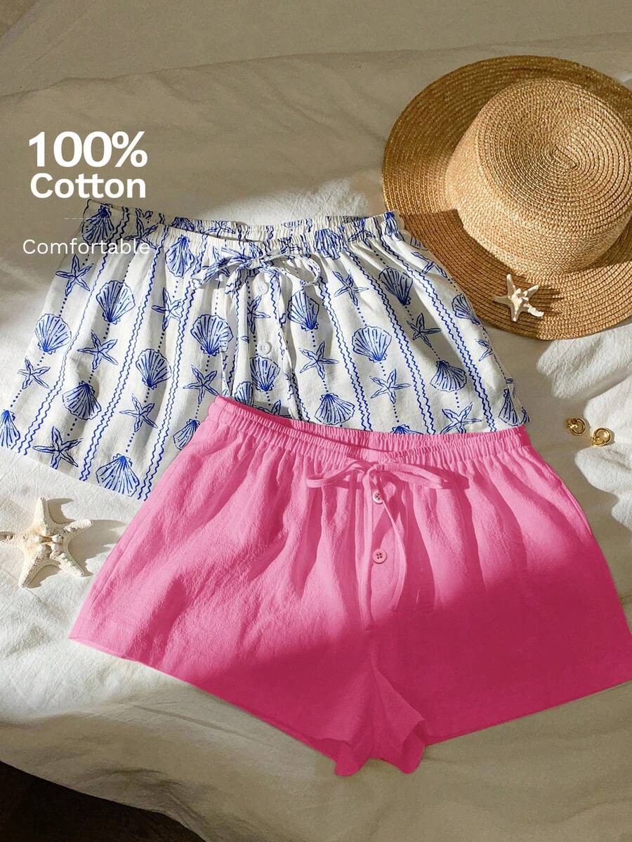 Comfortcana 2 piezas Shorts casuales de mujer, versátiles - Rosa - Ver 1