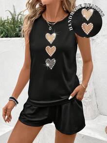 EMERY ROSE Plus Size Women Casual Beaded Tank Top & Shorts 2 Pieces Set - Multicolor - View 4