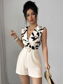 Rafferiza Women's Vacation Plant Print Collared Sleeveless Jumpsuit - Multicolor - View 6