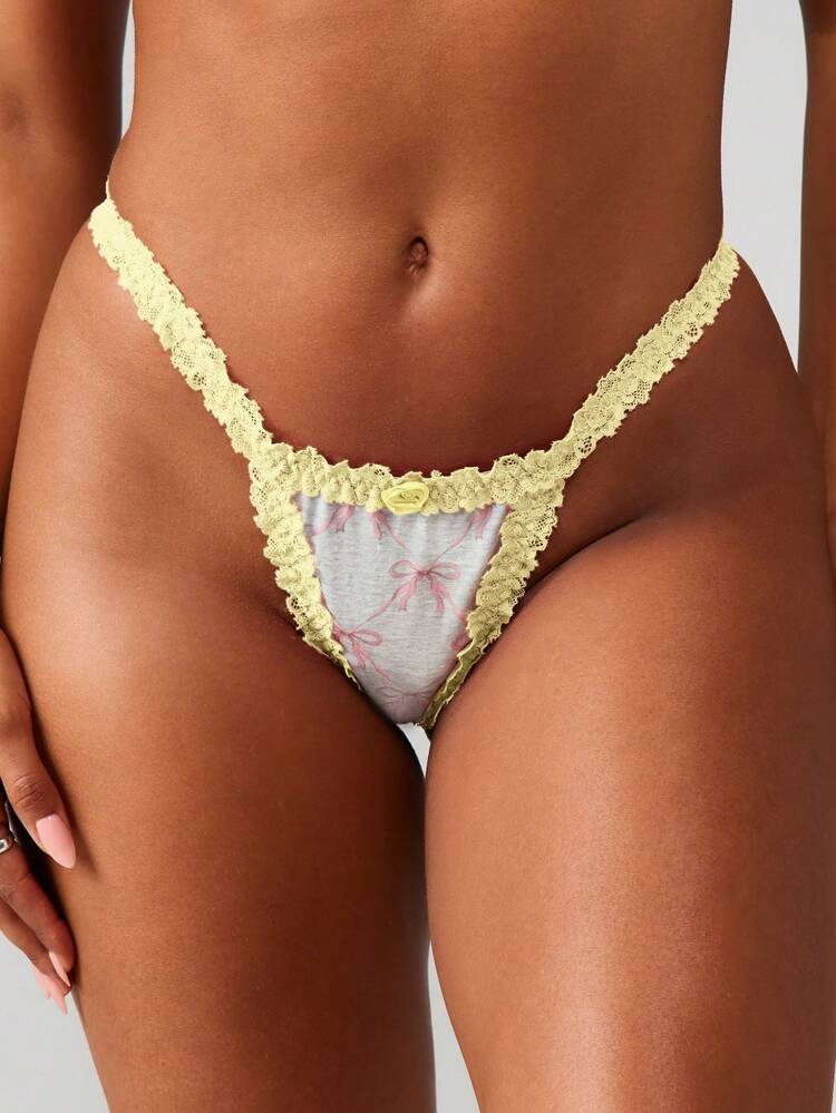 MISSGUIDED Schlüpfer mit Schleifen-Muster und kontrastierendem Spitzenbesatz, bequeme Alltagswäsche