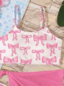 Tween Girls Casual Minimalist Camisole, Triangle Briefs, And Mini Skirt 3 PiecesSwimsuit Set, Suitable For Summer - Multicolor - View 5