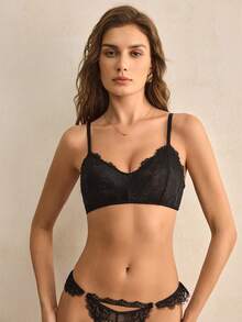 Charlaine French Style Sexy Lace Bra For Women - Black - View 4