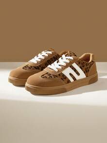 CUCCOO EASI Women's Leopard Print Casual Flat Sneakers, Versatile For Daily Wear - Brown - View 3