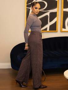 Melissa Matos Women's Casual Loose Fit Brushed Plaid Wide Leg Pants, Autumn/Winter - Multicolor - View 5