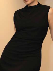 Melissa Matos Women's Elegant Minimalist Delicate Romantic Sweet Daily Commute Wedding Party Music Festival Vacation Pleated A-Line Mini Dress, Red Ruched Camisole Slip Dress, Spring/Summer,Graduation Dresses,Business Casual Woman - Black - View 3