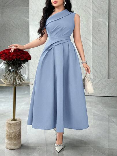 Feyla Đầm dự tiệc dáng chữ A thanh lịch với phần eo xếp ly bất đối xứng, phù hợp cho các buổi gặp gỡ xã giao.