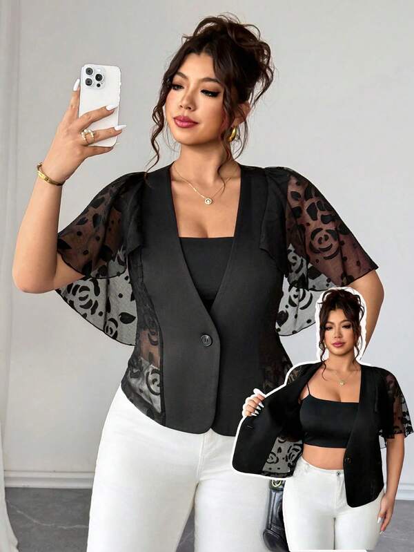 Elenzga Elegante y de moda blazer delgado con cuello de chal para mujer de talla grande