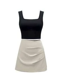 GlowEve 新款套装：黑色方领宽肩带吊带背心+高腰百褶A字裙，时尚夏季女装 - 彩色 - 查看 3