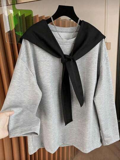 Franclia 2pcs/Set Casual Loose Batwing Sleeve Sweatshirt For Plus Size Women