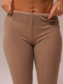 MUSERA ESSENTIALS Fitted High Waist Sheer Mesh Split Hem Leggings Winter Spring Night Out Sexy Cute Mesh Essential - Camel - View 5