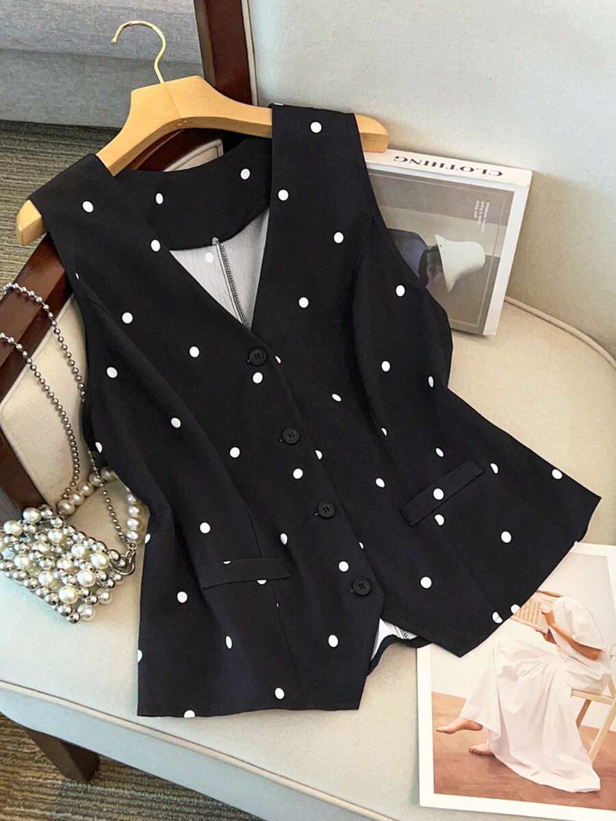 GlowEve CURVE 大码夏季通勤波点印花无袖纹理面料衬衫 - 彩色 - 查看 1