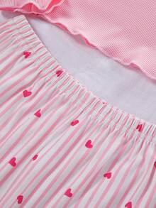 Genkimix Kids 1 Set Piyama Anak Perempuan, Atasan dari Kain Bergaris dengan Desain Hati Merah Muda yang Lucu, Lengan Panjang dengan Hem Berumbai, Bawahan dari Kain Lembut dengan Pola Garis Vertikal Merah Muda & Putih dengan Cetakan Hati Merah Muda, Lembut dan Nyaman, Cocok untuk Pakaian Dalam Musim Semi, Gugur dan Musim Dingin. Set Piyama Lucu - MultiWarna - View 9