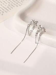 Enchnt 1 par de pendientes tipo ear cuff de lujo con cristal de circonia, mariposa y borla, diseño romántico y elegante para uso versátil - 1 par de orejeras - Ver 3