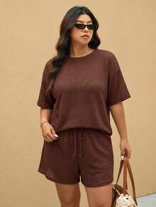 Elaquor Bộ đồ 2 món cỡ lớn: Áo thun và quần short mùa hè. - màu nâu - Xem 3