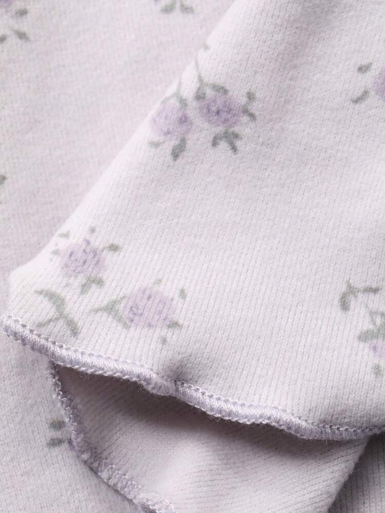 2pcs/Set Women Ditsy Floral Long Sleeve Top And Long Pants Pajama Set, Autumn/Winter