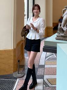 DAZY 女士优雅刺绣修身长袖衬衫，春季款 - 白色 - 查看 6