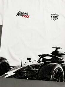 StoneGrade 男士数码字母和赛车印花休闲宽松短袖T恤 - 白色 - 查看 3