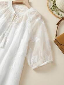 SHEIN LUNE 白色碎花浪漫休闲舒适中长连衣裙，适合春夏穿着 - Pearl White - 查看 6