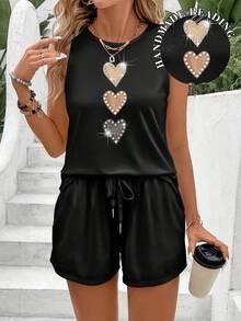EMERY ROSE Plus Size Women Casual Beaded Tank Top & Shorts 2 Pieces Set - Multicolor - View 5