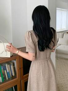 DAZY 女士V领优雅中长连衣裙夏季吊带裙 - 卡其色 - 查看 7