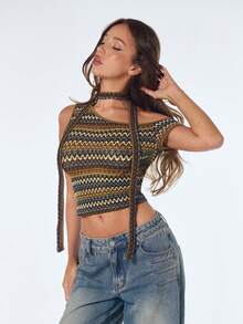 Sweetina Women's Casual Striped Asymmetric Collar Slim Fit Blouse, Summer - Multicolor - View 1