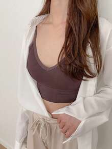 DAZY Women's V-Neck Camisole Vest, Sexy Backless Seamless Versatile Undershirt - Brown - View 3