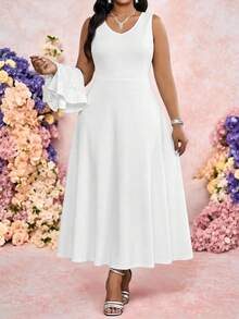 Fleurora 大码女士腰果蕾丝披肩上衣和无袖连衣裙优雅两件套 - 白色 - 查看 4