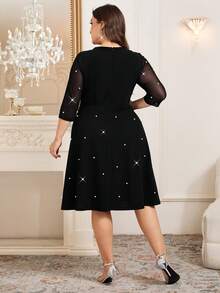 SHEIN Clasi 大码纯色水钻装饰修身优雅连衣裙 - 黑色 - 查看 2