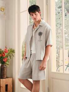 SWAVVY Men's Embroidered Shirt Set, Spring/Summer - Apricot - View 5