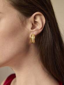 MOTF PREMIUM METAL BRIGHT DIAMOND SUPER VERSATILE STUD EARRINGS INS WIND INTERNET CELEBRITY EARRINGS SILVER NEEDLE JAPANESE AND KOREAN TEMPERAMENT EARRINGS - Gold - View 5