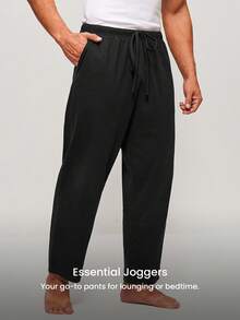 LUVLETTE Plus Size Spring And Summer Men Black Basic Soft 100% Pure Cotton Sleep Bottoms Lounge Pants Lingerie As Outerwear Airy Pajama Pants Fall Pyjama - Black - View 2