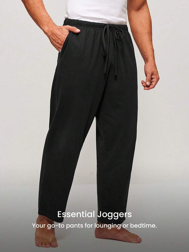 Pantalon de pyjama en coton pur à manches longues pour hommes grande taille, noir, doux et basique, idéal pour le printemps et l'été. Peut être porté comme vêtement d'extérieur, léger et aéré.