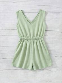 Emery Rose Kids Emery Rose Kids Bộ áo liền quần kiểu vest xoắn cho bé gái tuổi teen, có cúc cài phía trước, được trang trí bằng chất liệu dệt họa tiết, thích hợp cho các chuyến đi chơi mùa xuân, phong cách đồng quê, tiệc trà chiều trong vườn, dạo phố, đi học, và cả mẹ lẫn bé. - Màu xanh chanh - Xem 2