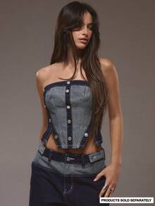 MUSERA Detail Button Denim Corset Only Winter Cute Streetwear Going Out Casual Western Born Faded - Medium Wash - View 1