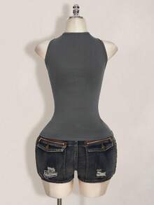 SHEIN ICON Plus Size Y2K Sheer Distressed Sexy Camisole Top, Going Out Tops - Dark Grey - View 2