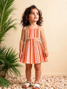 优雅复古风春夏连衣裙,适合年轻女孩,腰部镂空设计,吊带款式,波普艺术几何复古假日图案印花,春夏女童装,休闲外出、返校、派对、户外野餐、街头摄影、校园、节日等场合,也是一份贴心的礼物。 - 彩色 - 查看 7